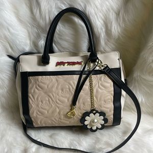 Betsey Johnson quilted rose powder pink,beige and black satchel/shoulder bag